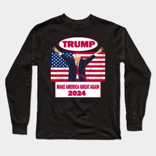 Trump Political 2024 Presidential Campaign America Flag Long Sleeve T-Shirt